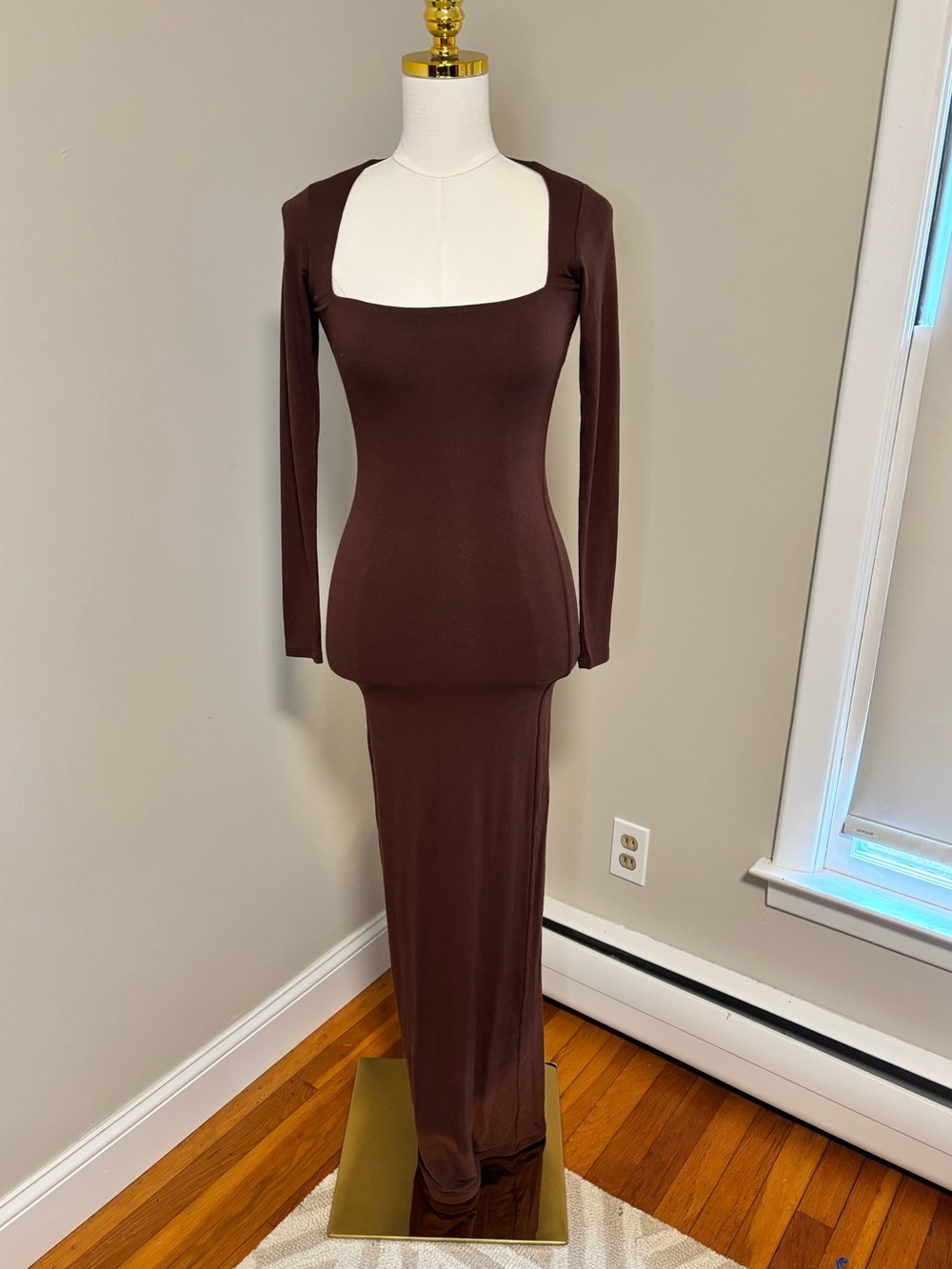 Naked Wardrobe Chocolate Brown Square Neck Maxi Dress XS